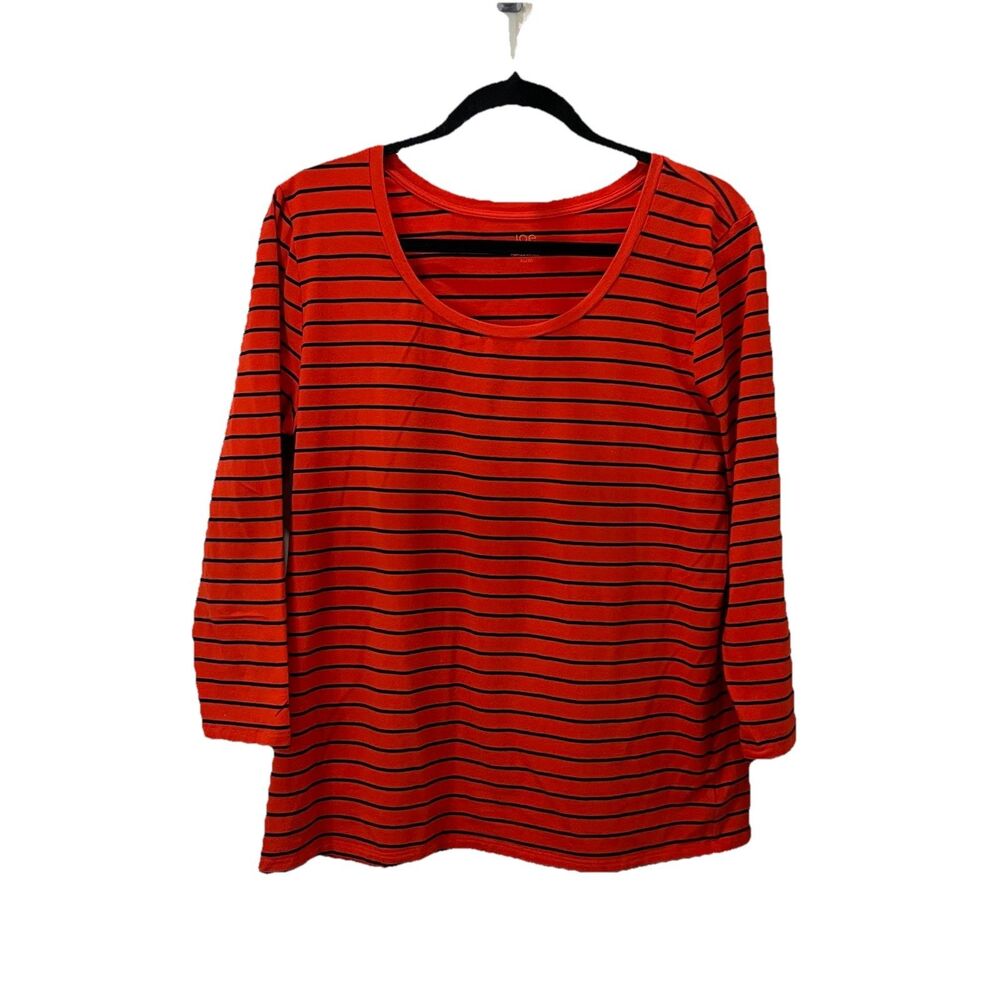 Joe Fresh Striped Orange Coral Navy Blue 3/4 Sleeve Top Shirt Womens Size XL
